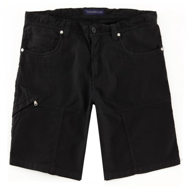 Trussardi Jeans Regular Fit Black Cargo Shorts with Linen